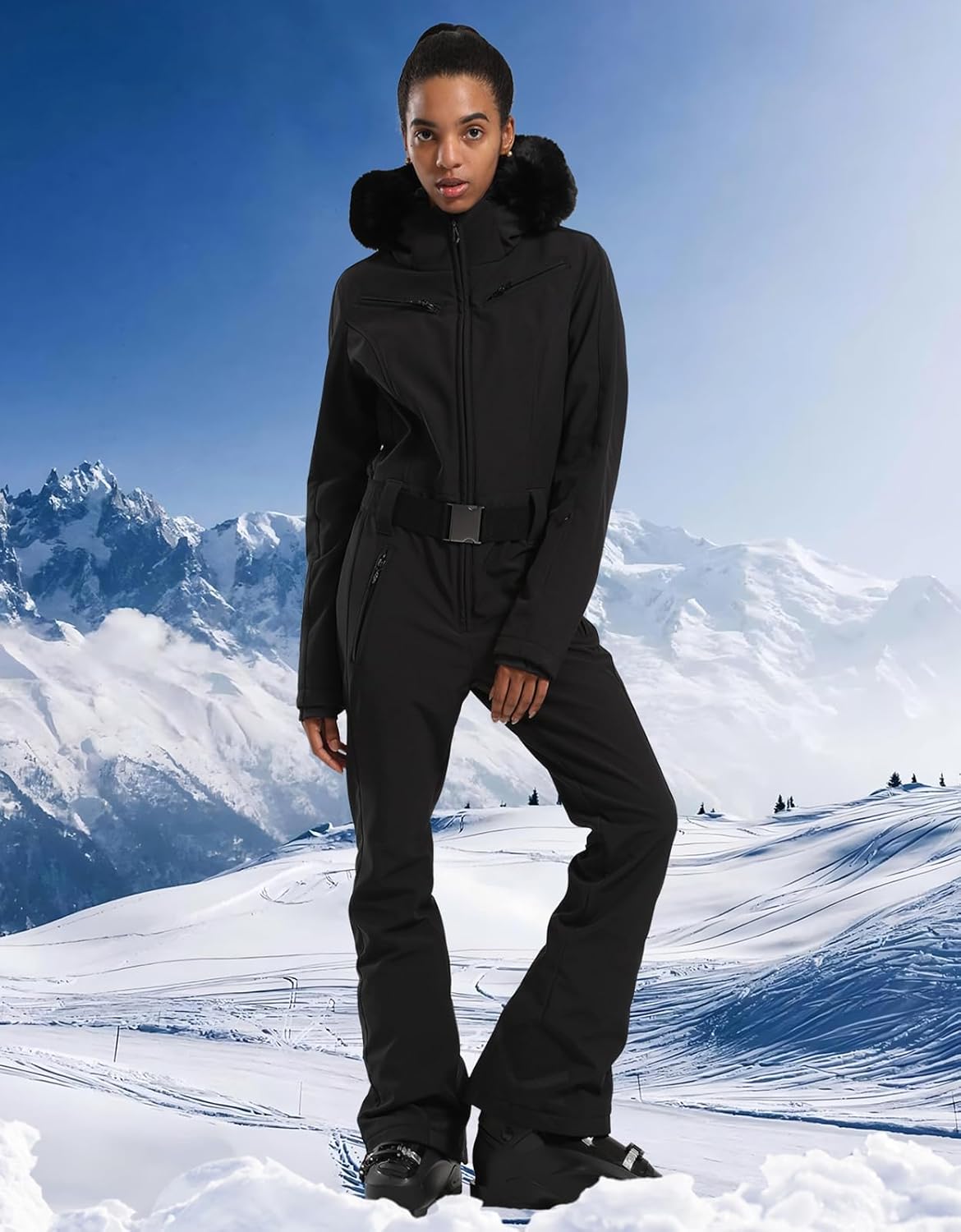 Women's One Piece Ski Suits Slim Waterproof Jumpsuits