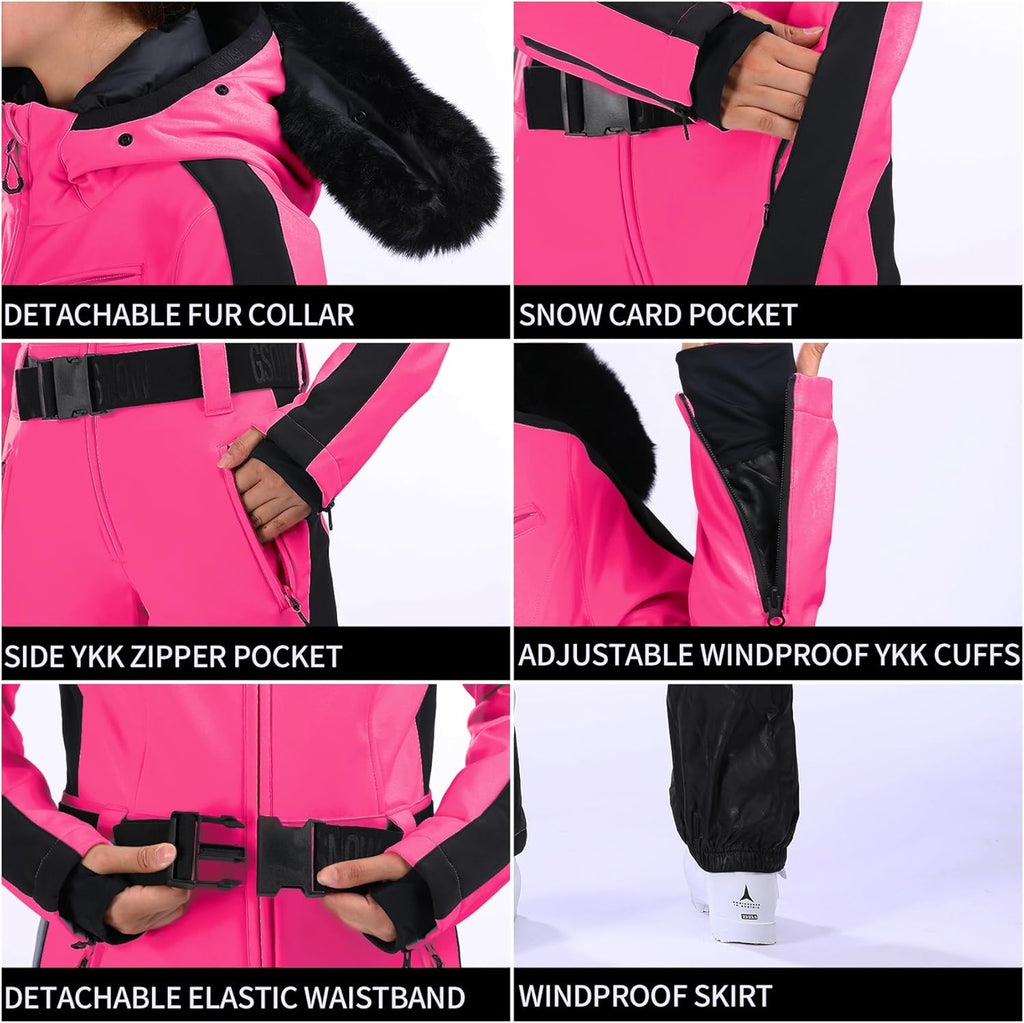 Womens Ski Suit One Piece Snowsuit Snowboard Slim Insulated Jumpsuit