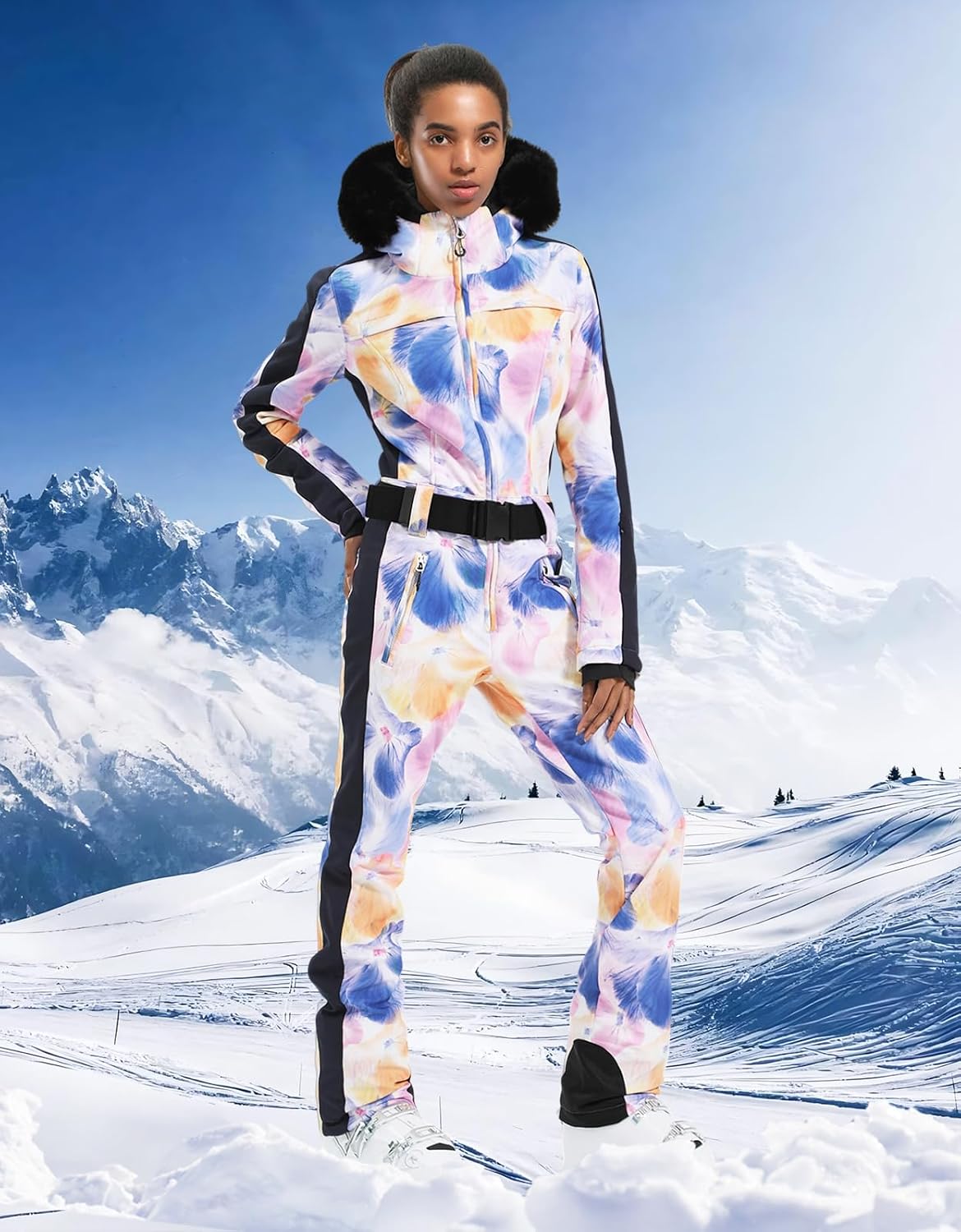 Womens Ski Suit One Piece Snowsuit Snowboard Slim Insulated Jumpsuit