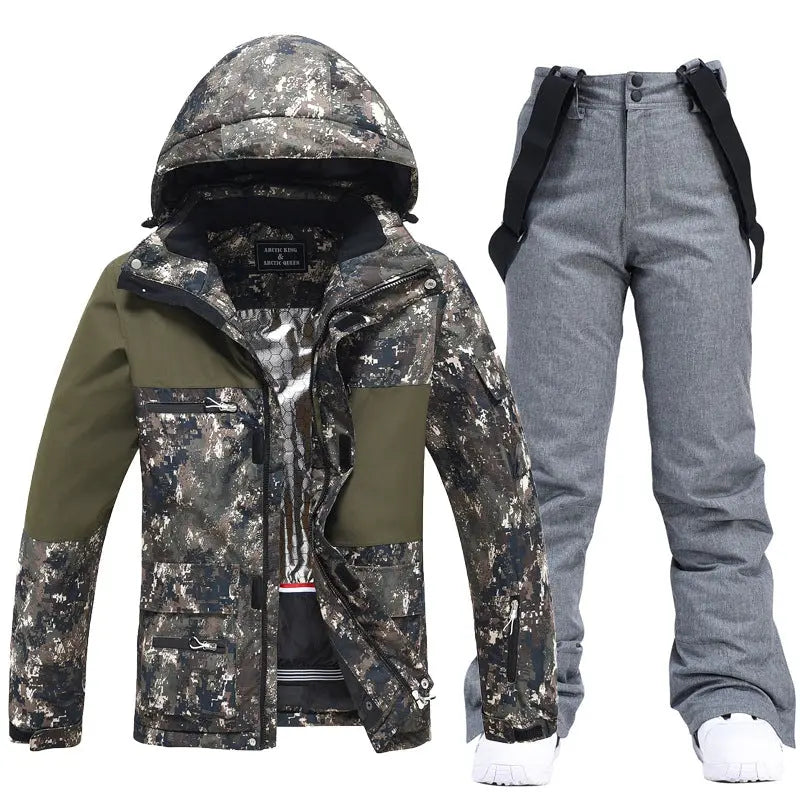 Women’s Floral Printed Snow Jacket and Bib Pants Winter Set