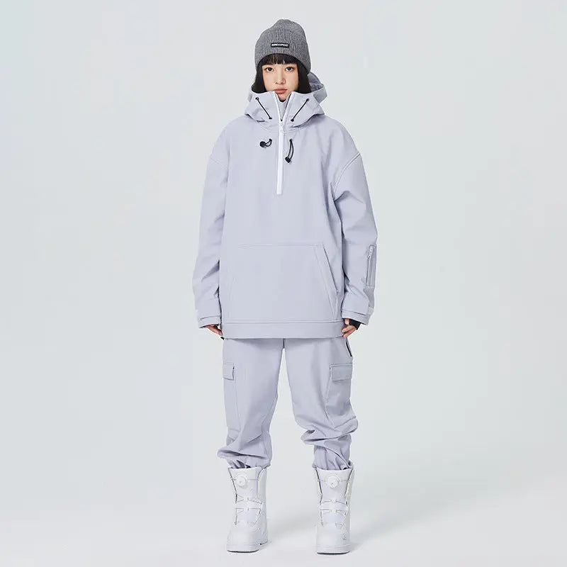 Women’s 2 Piece Ski Suit Set with Hoodie Jacket and Loose Pants