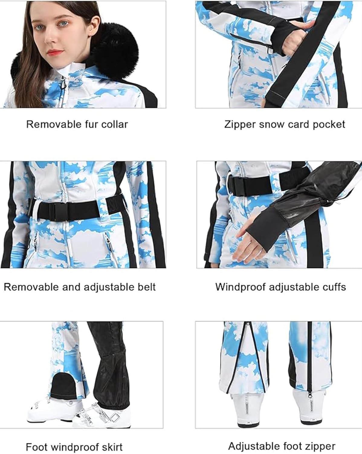 Womens Ski Suit One Piece Snowsuit Snowboard Slim Insulated Jumpsuit