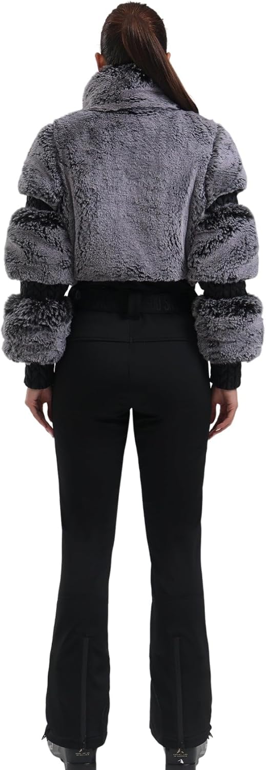 Women Ski Suit One Piece Snowsuit Snowboard Faux Fur Collar Slim Jumpsuit