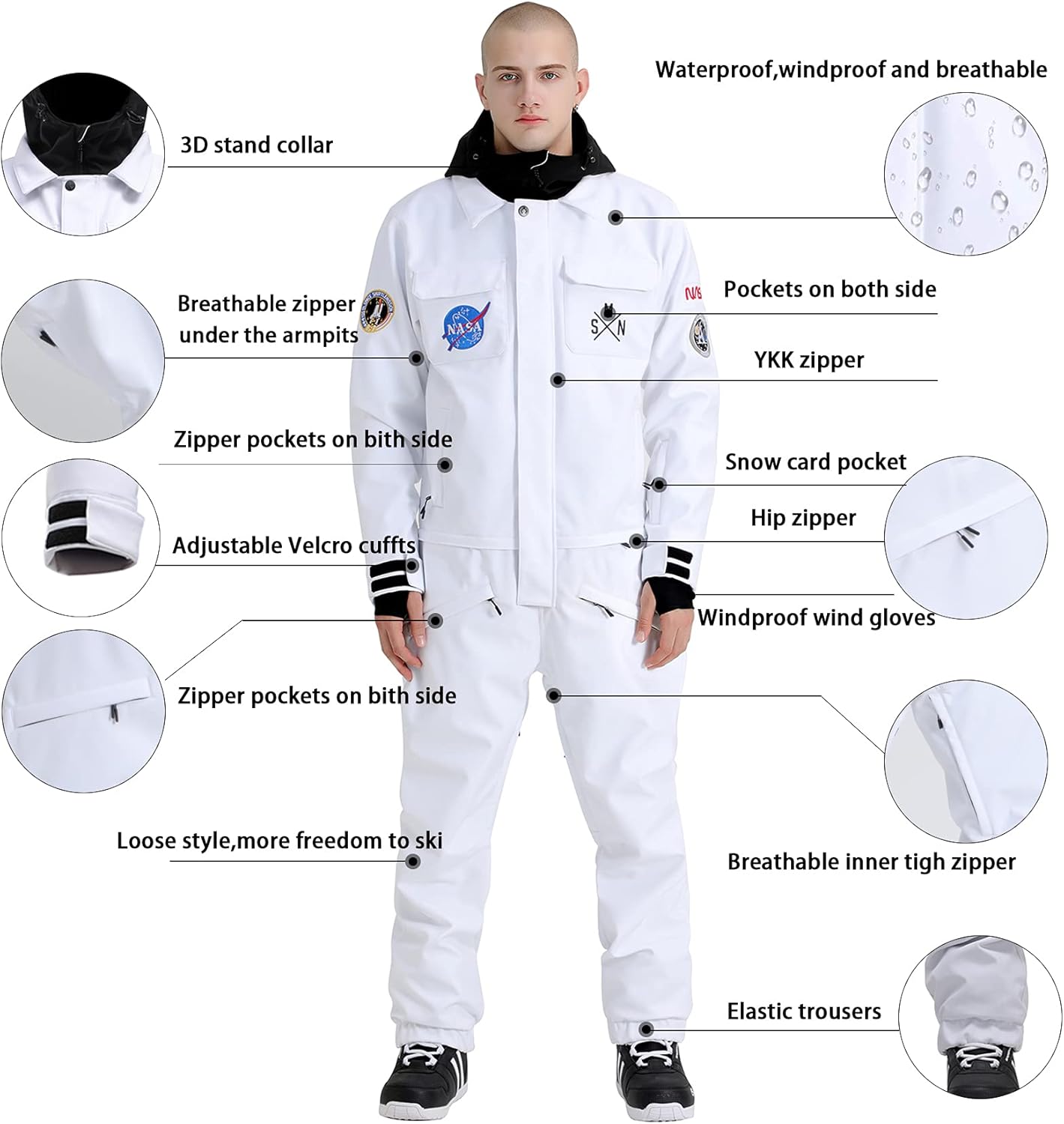 Ski Suits Women Men One Piece Snow Suits Waterproof Windproof Men Snowsuit Insulated Ski Jumpsuit