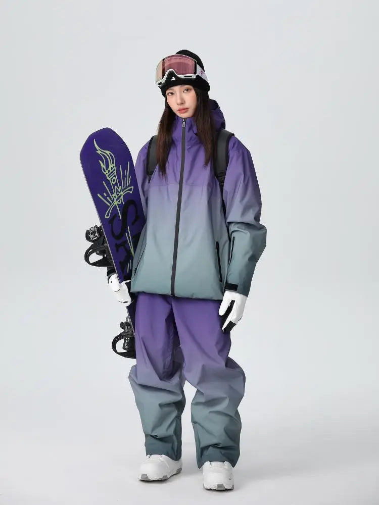 Women Unique 3L Gradient Snowsuits Durable Ski Jacket and Pants