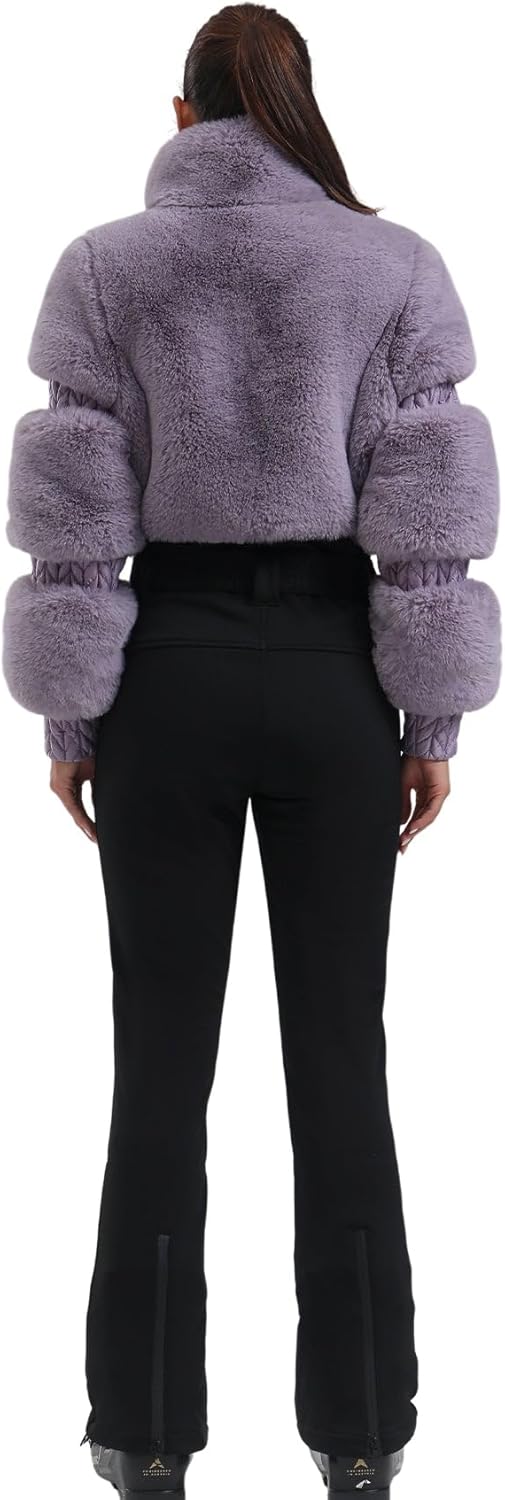 Women Ski Suit One Piece Snowsuit Snowboard Faux Fur Collar Slim Jumpsuit