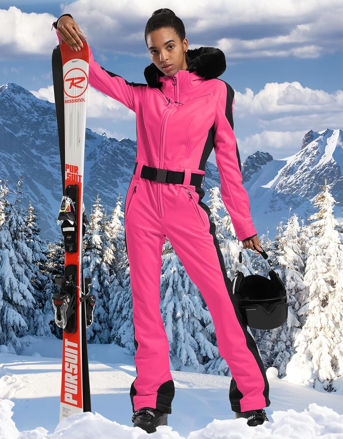 Women's One Piece Ski Suits Slim Waterproof Jumpsuits