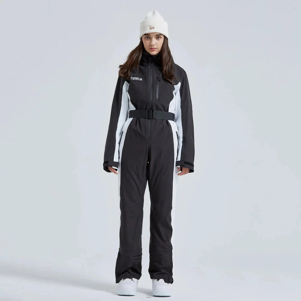 Women’s High Neck Hooded One Piece Ski Suit for Winter Sports