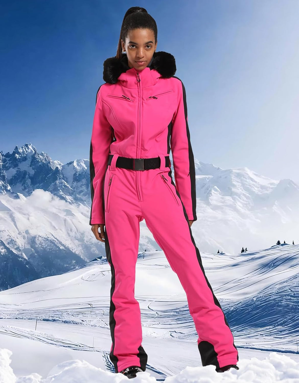 Women's One Piece Ski Suits Slim Waterproof Jumpsuits