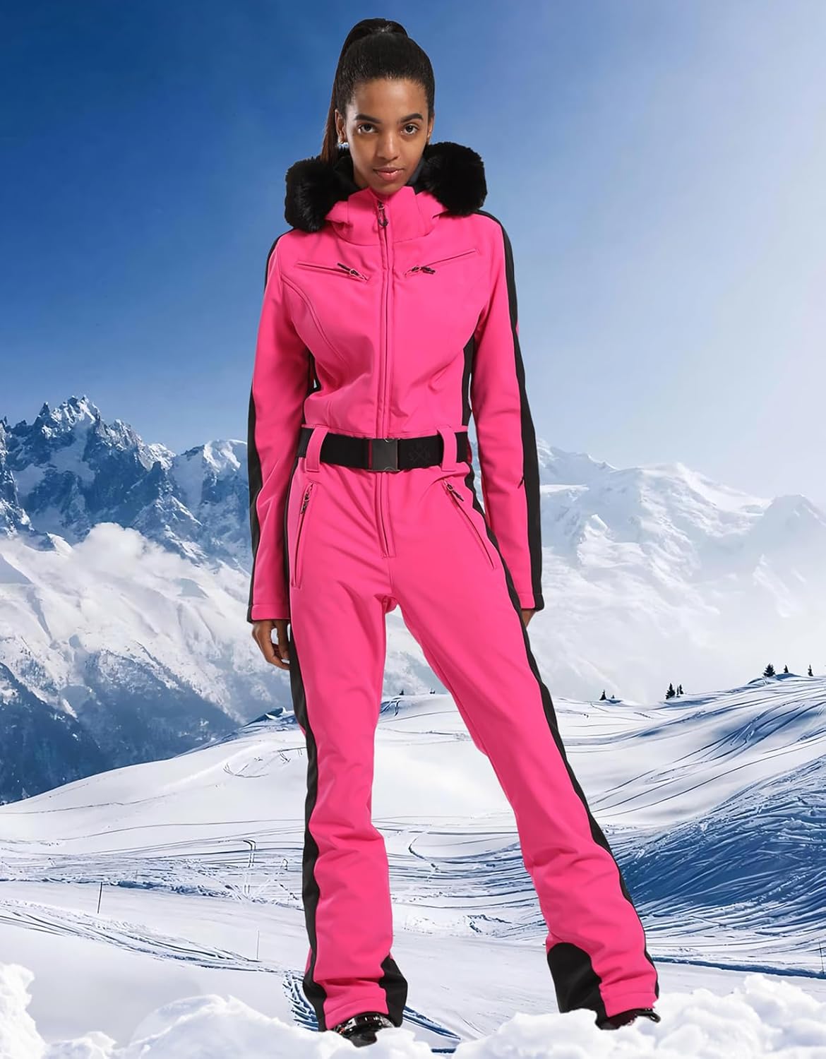 Women's One Piece Ski Suits Slim Waterproof Jumpsuits