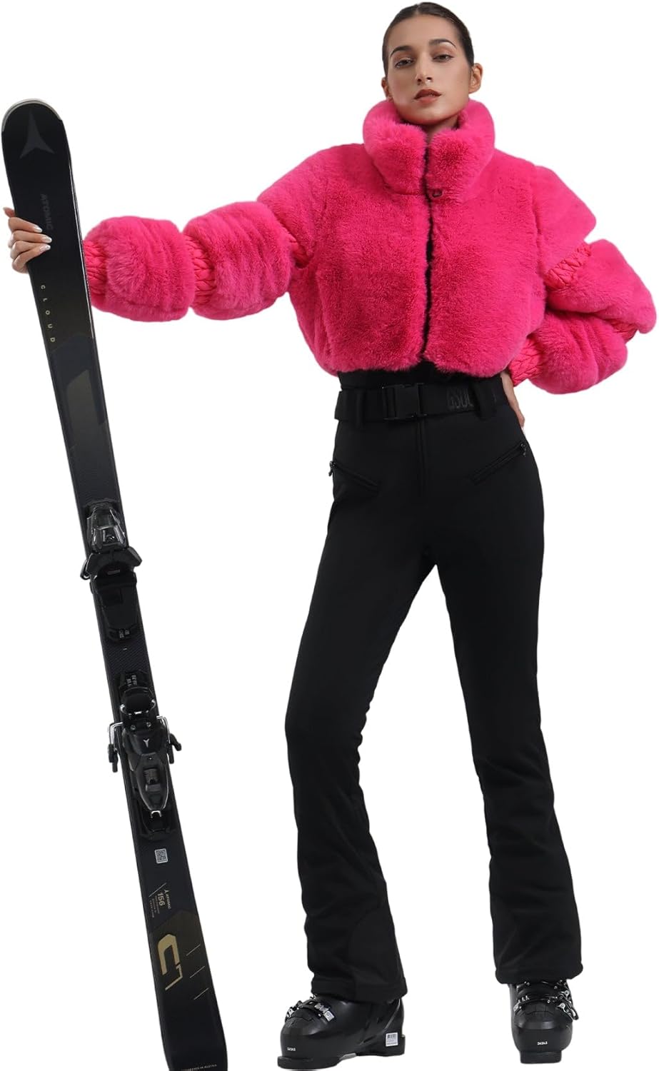 Women Ski Suit One Piece Snowsuit Snowboard Faux Fur Collar Slim Jumpsuit