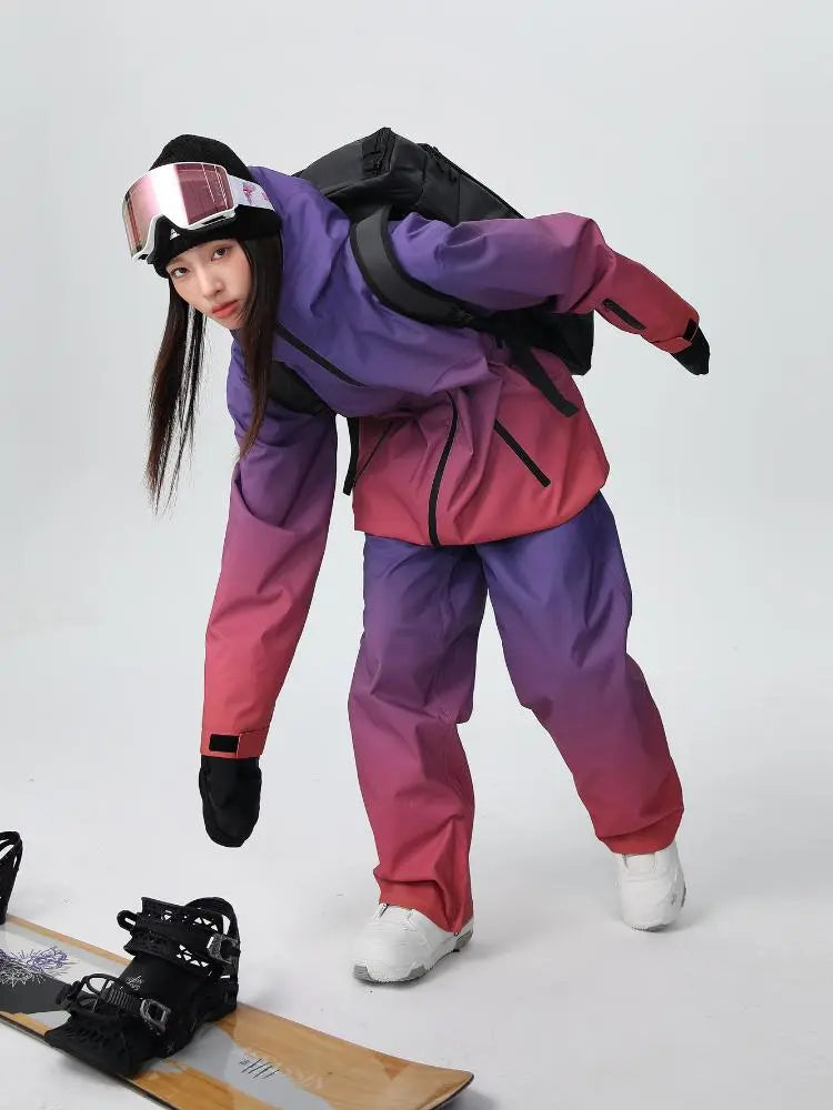 Women Unique 3L Gradient Snowsuits Durable Ski Jacket and Pants