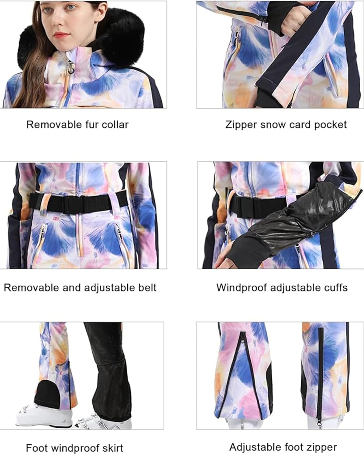 Womens Ski Suit One Piece Snowsuit Snowboard Slim Insulated Jumpsuit