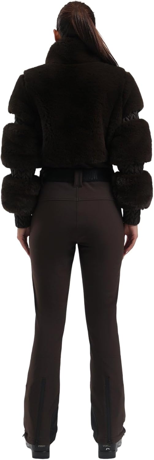Women Ski Suit One Piece Snowsuit Snowboard Faux Fur Collar Slim Jumpsuit
