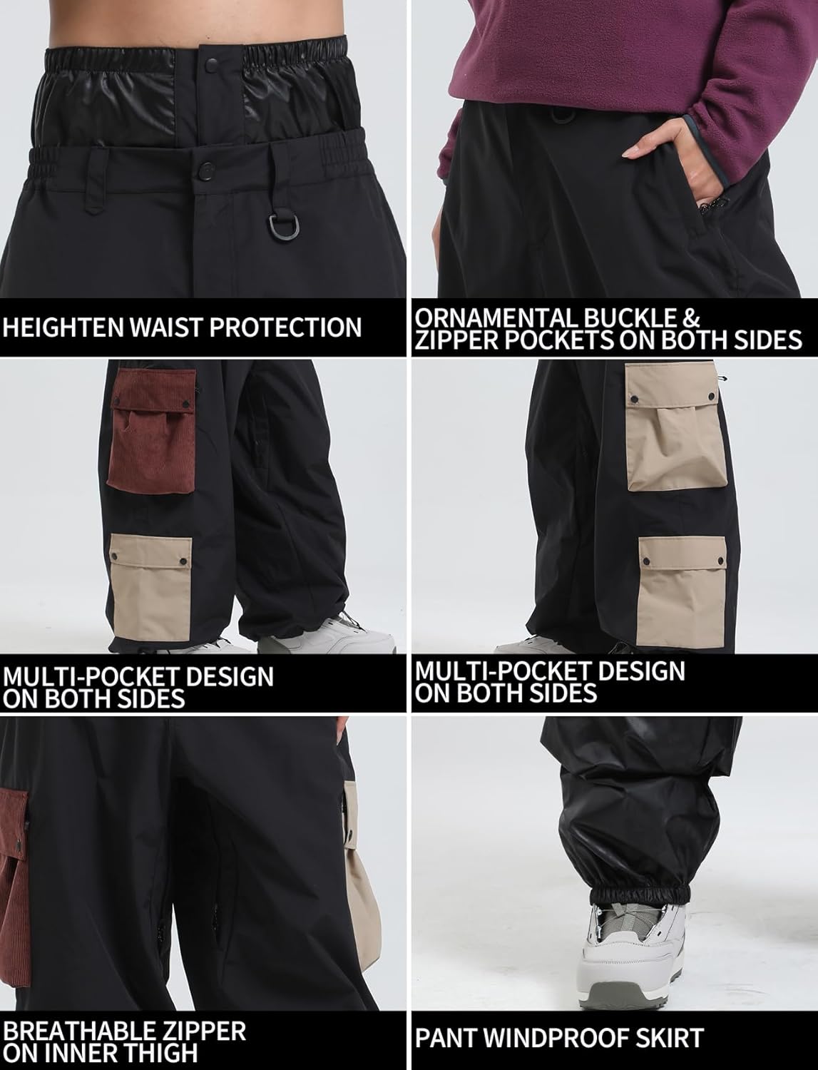 Men Women Ski Pants Baggy Cargo Snowboard Pants