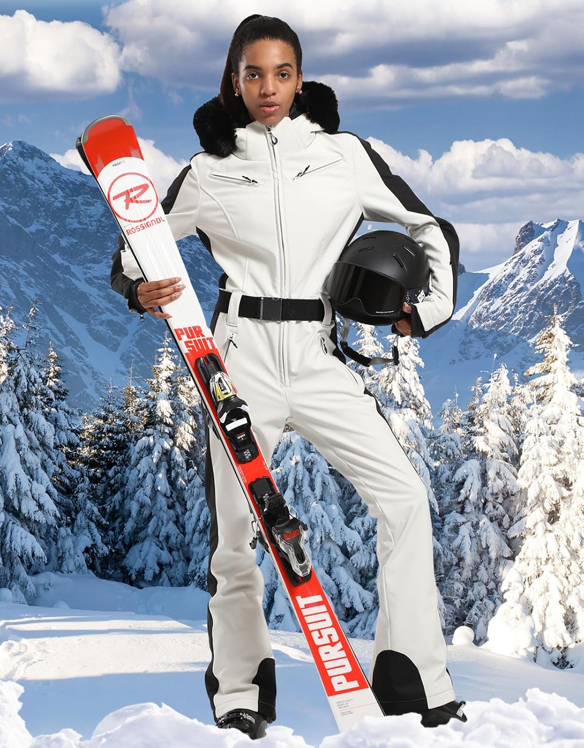 Women's One Piece Ski Suits Slim Waterproof Jumpsuits