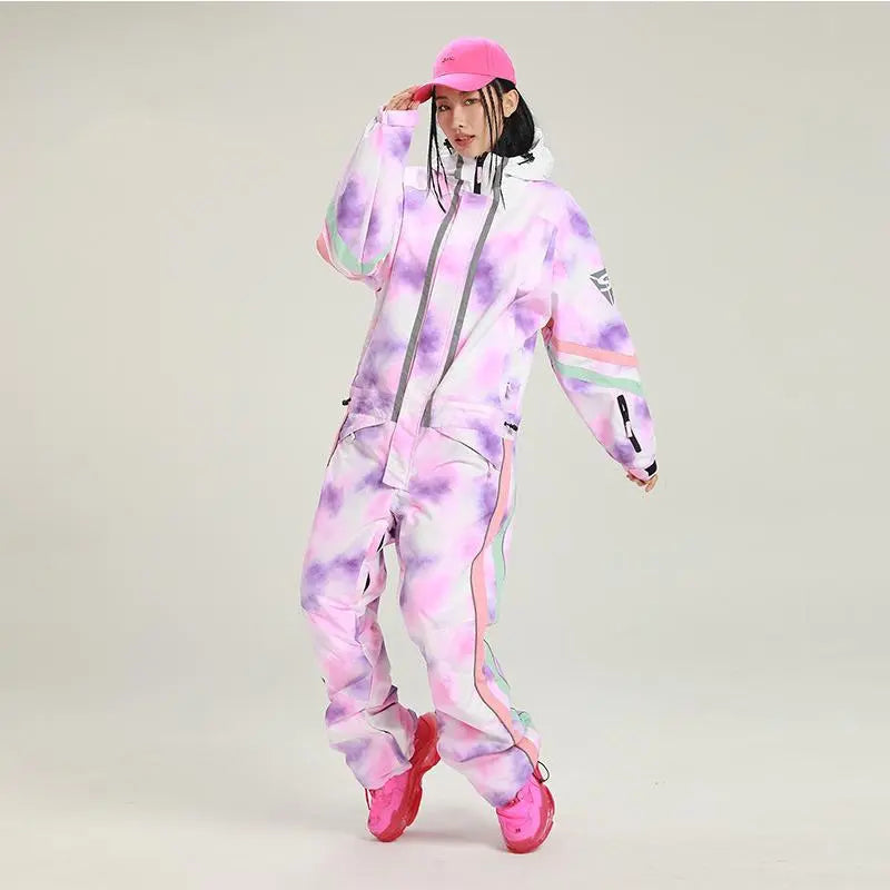 Women’s Retro One Piece Ski Jumpsuit Loose Fit Winter Suit