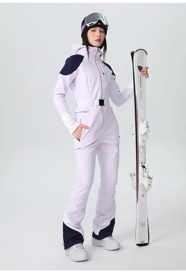 Women’s Fitted Stretch One Piece Flare Ski Jumpsuit Elegant
