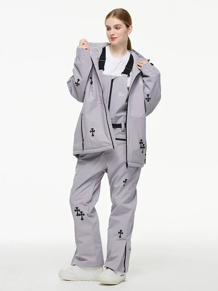 Women’s Ski Outfit Set with Cute Snowboard Jacket and Bib Pants