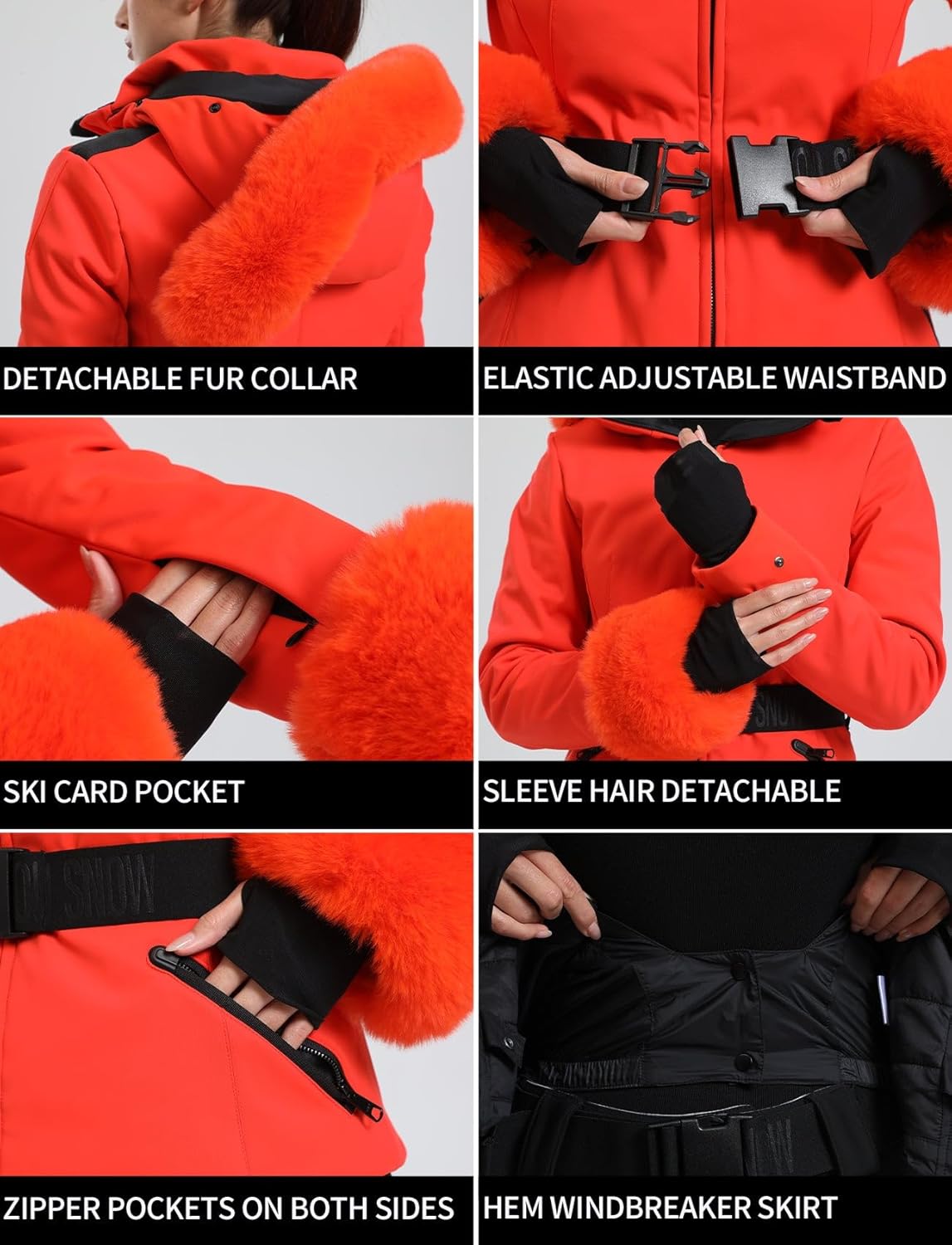 Women's Ski Jacket Snowboard Warm Winter Short Slim Snow Coat Jacket