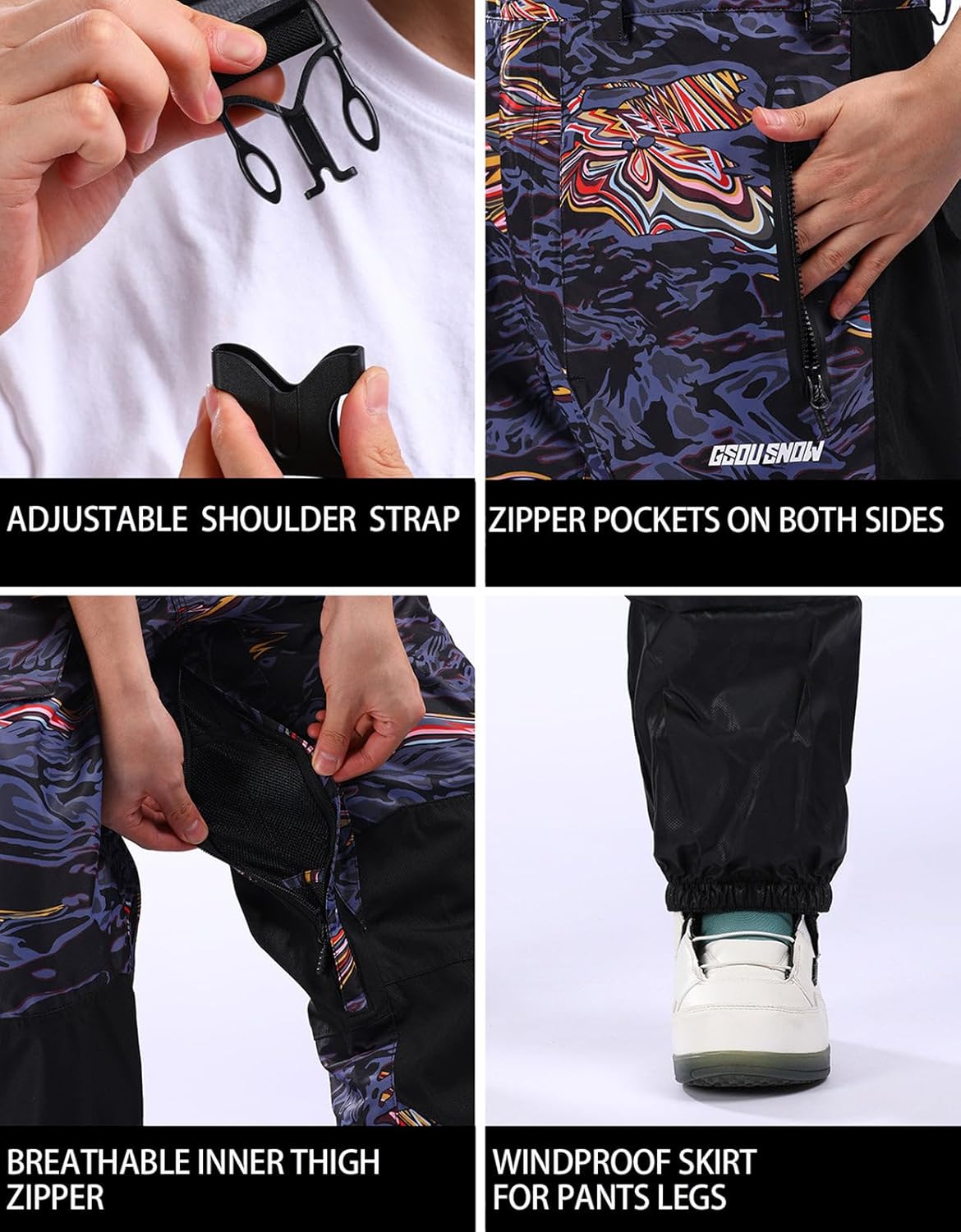 Women Men Ski Bibs Snowboard Pants Snow Bibs