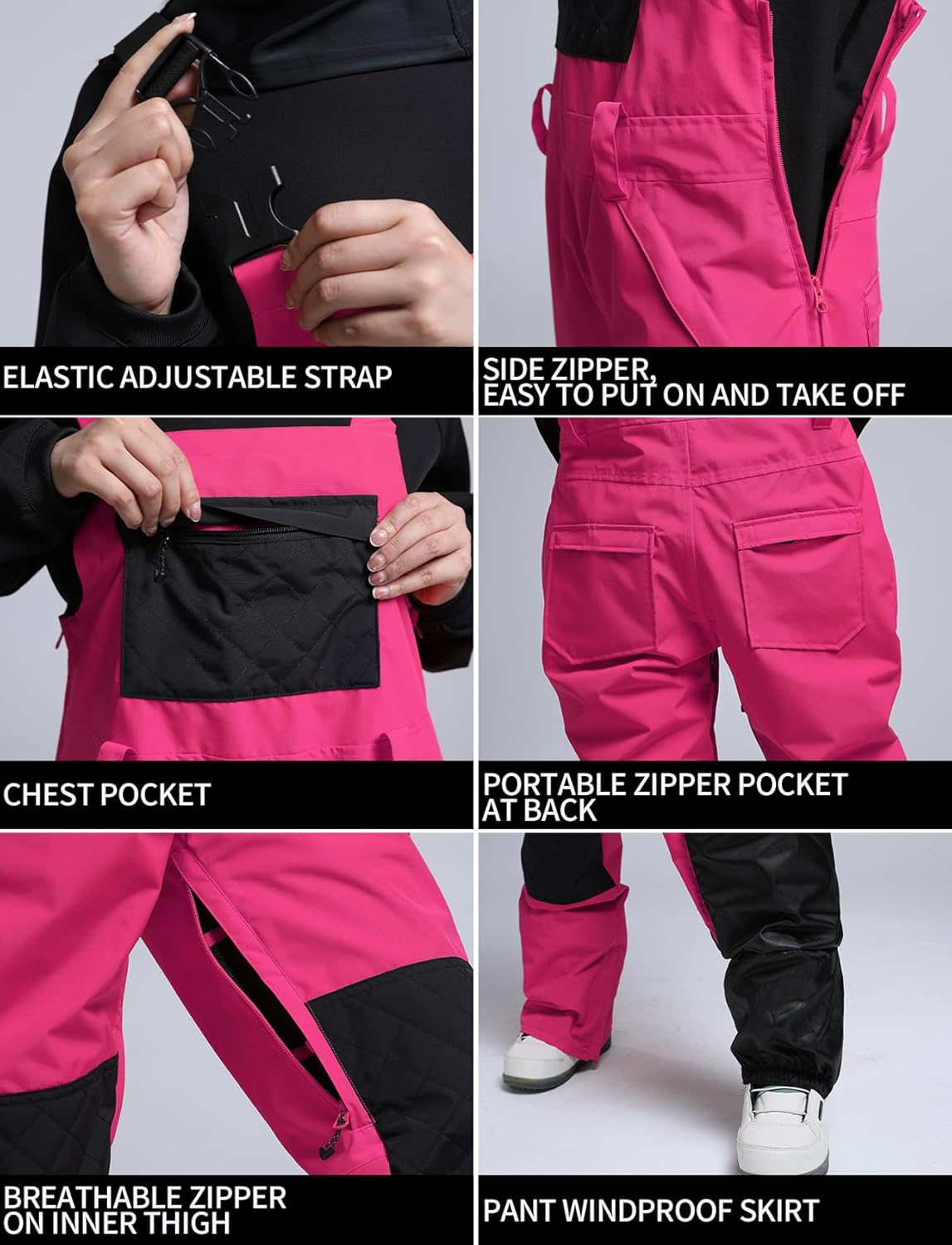 Womens Ski Bibs Snowboard Pants Snow Overalls Waterproof Windproof Winter Outdoor Sports