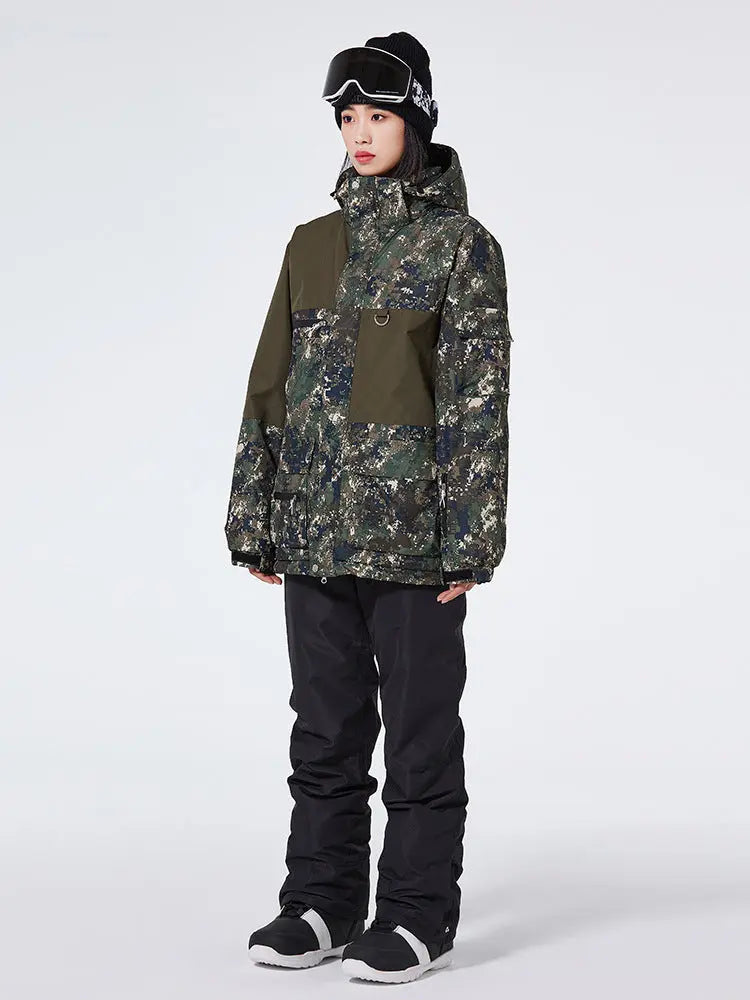 Women’s Floral Printed Snow Jacket and Bib Pants Winter Set