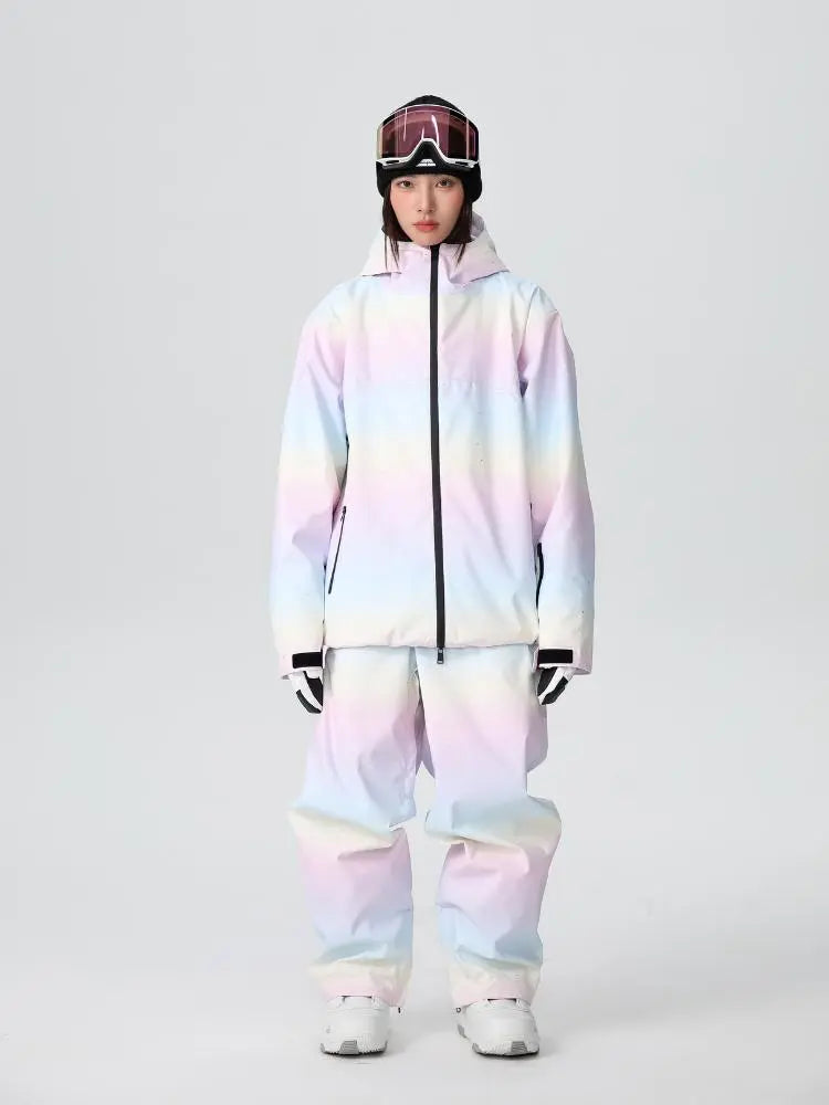 Women Cute Rainbow Snow Suit Winter Outwear for Sports