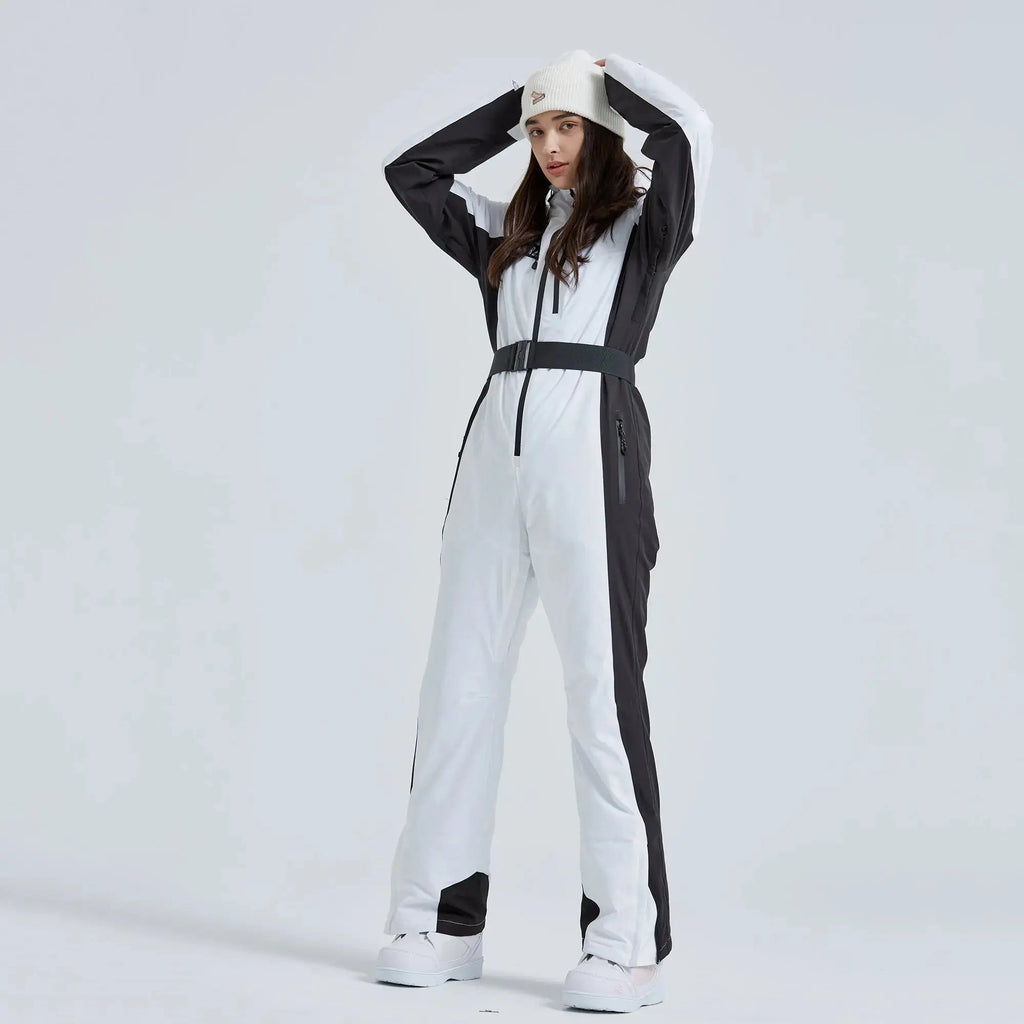 Women’s High Neck Hooded One Piece Ski Suit for Winter Sports