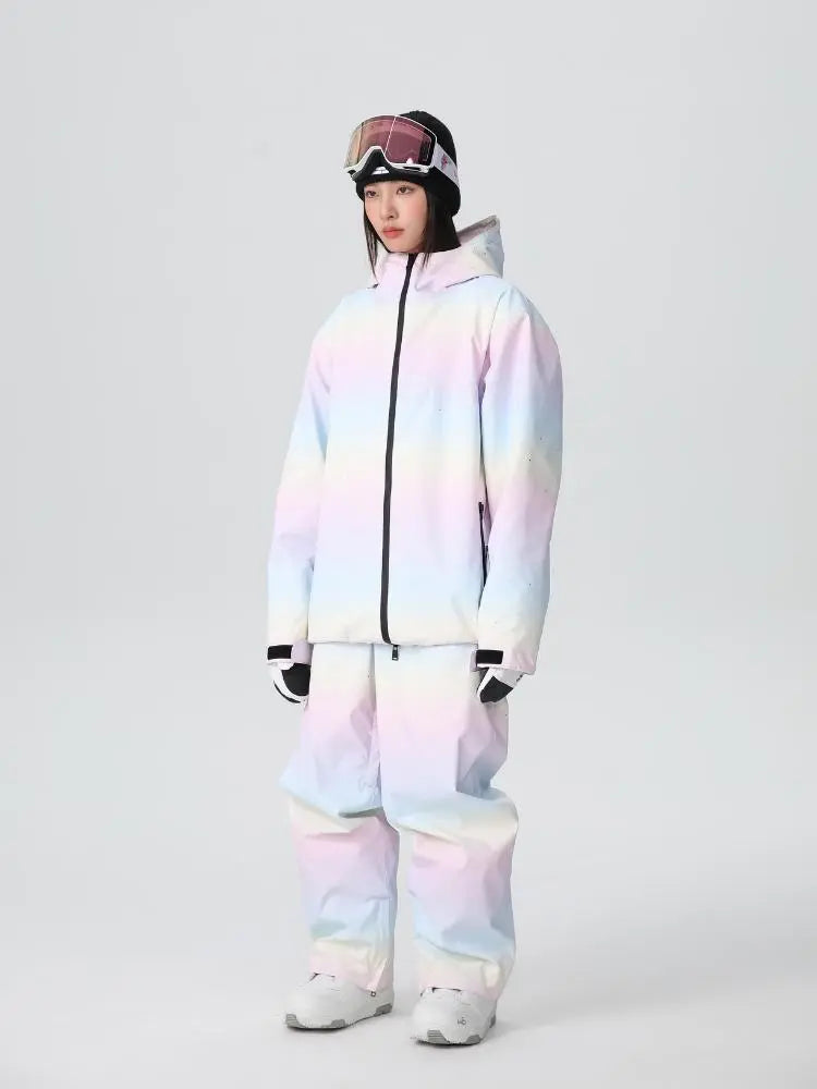 Women Cute Rainbow Snow Suit Winter Outwear for Sports