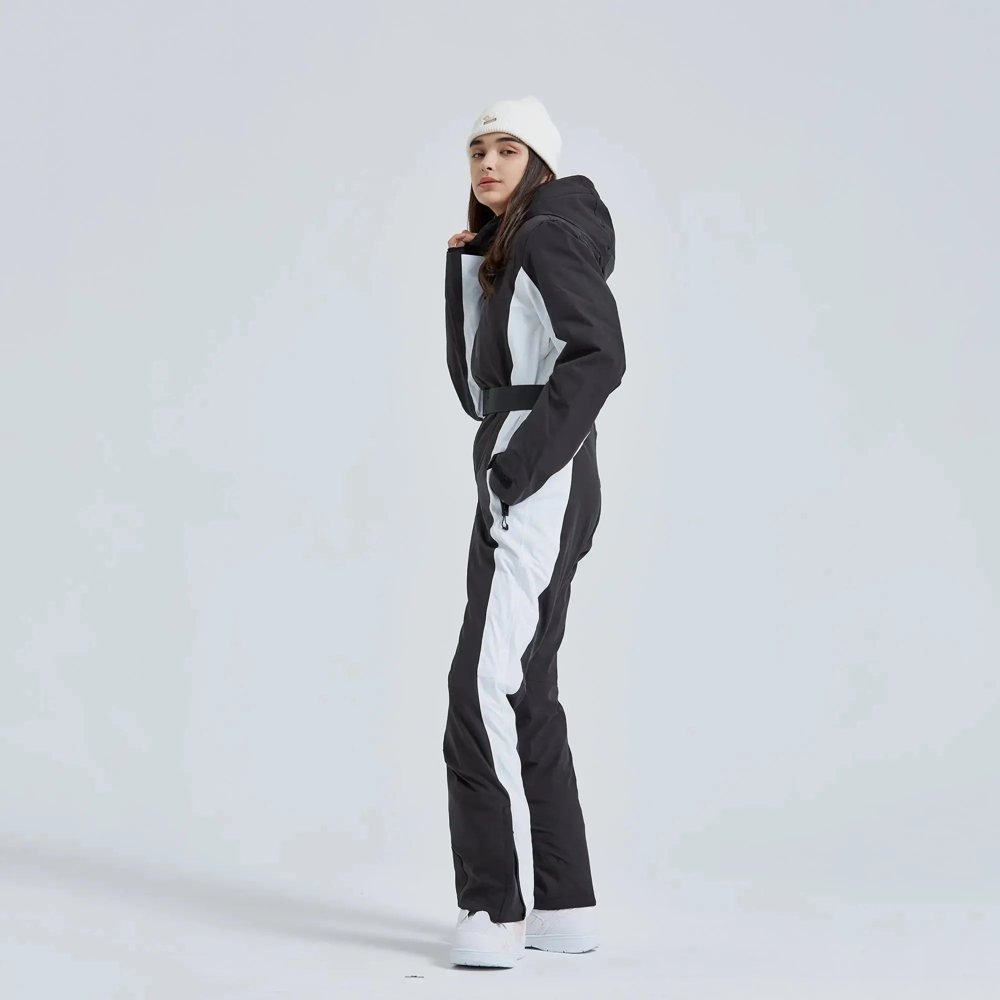 Women’s High Neck Hooded One Piece Ski Suit for Winter Sports