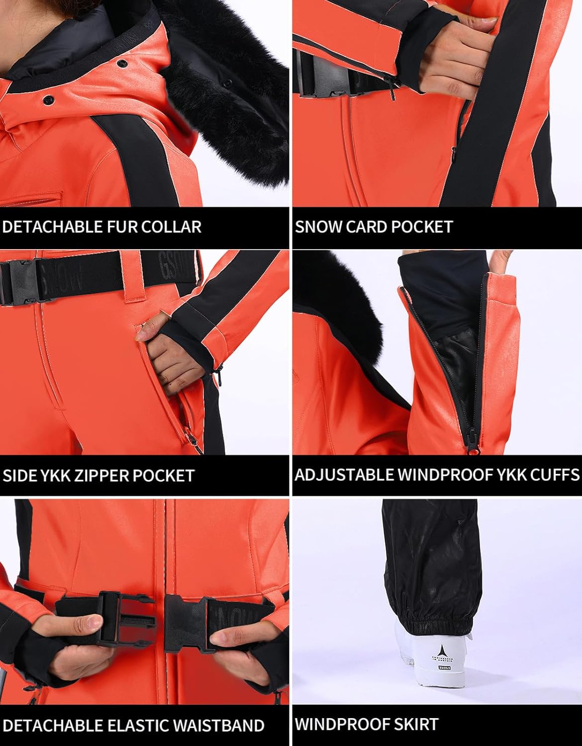 Women's One Piece Ski Suits Slim Waterproof Jumpsuits