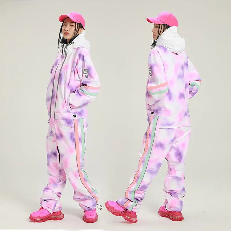 Women’s Retro One Piece Ski Jumpsuit Loose Fit Winter Suit