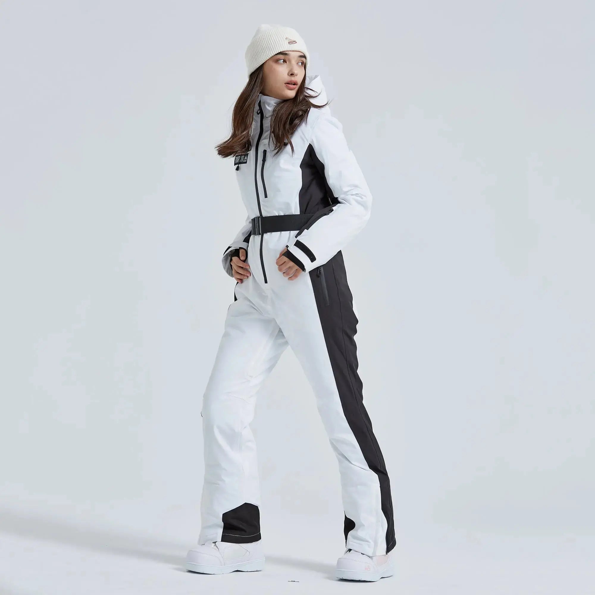 Women’s High Neck Hooded One Piece Ski Suit for Winter Sports