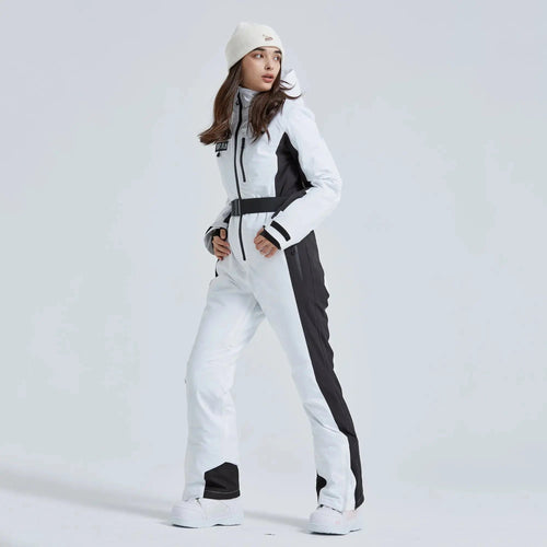 Women’s High Neck Hooded One Piece Ski Suit for Winter Sports