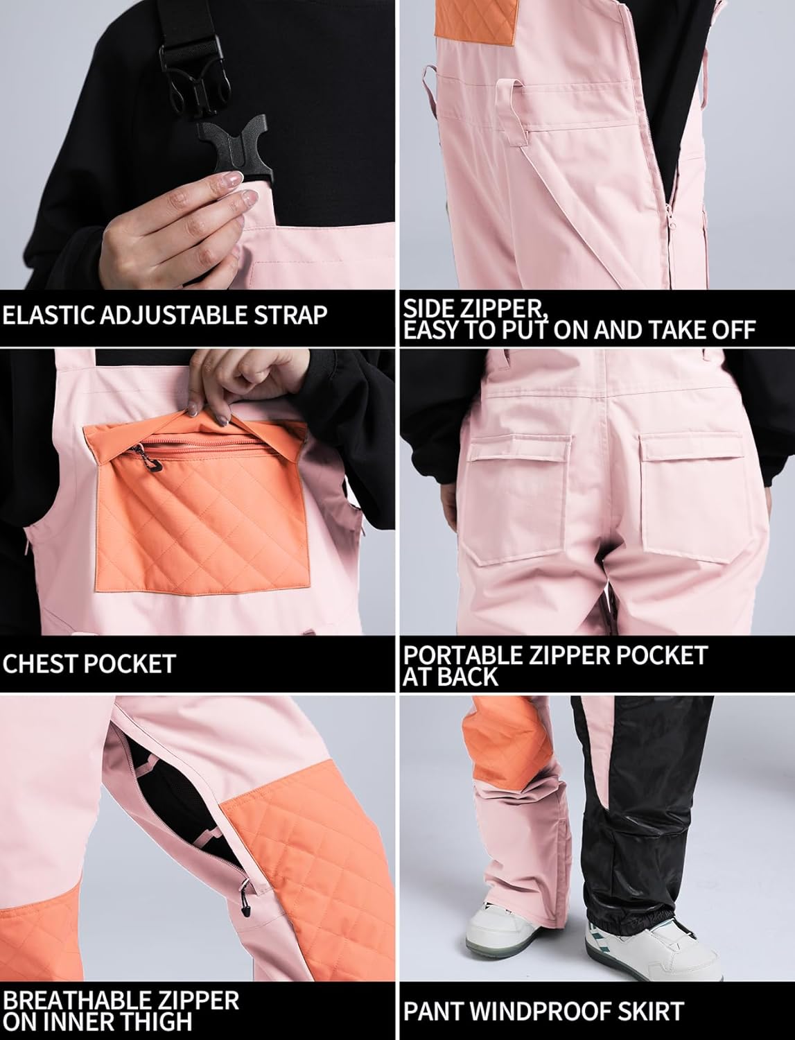 Womens Ski Bibs Snowboard Pants Snow Overalls Waterproof Windproof Winter Outdoor Sports