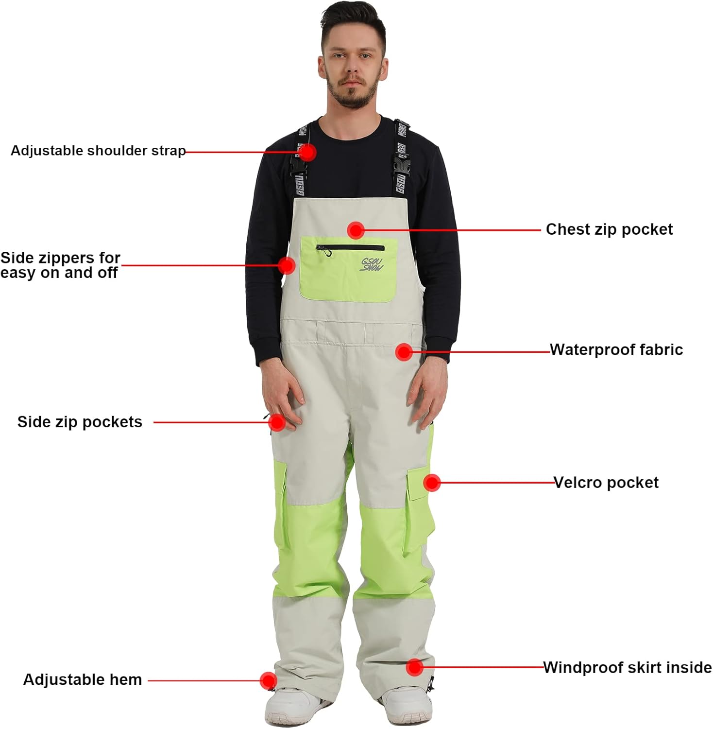 Women Men Ski Bibs Snowboard Pants Snow Bibs