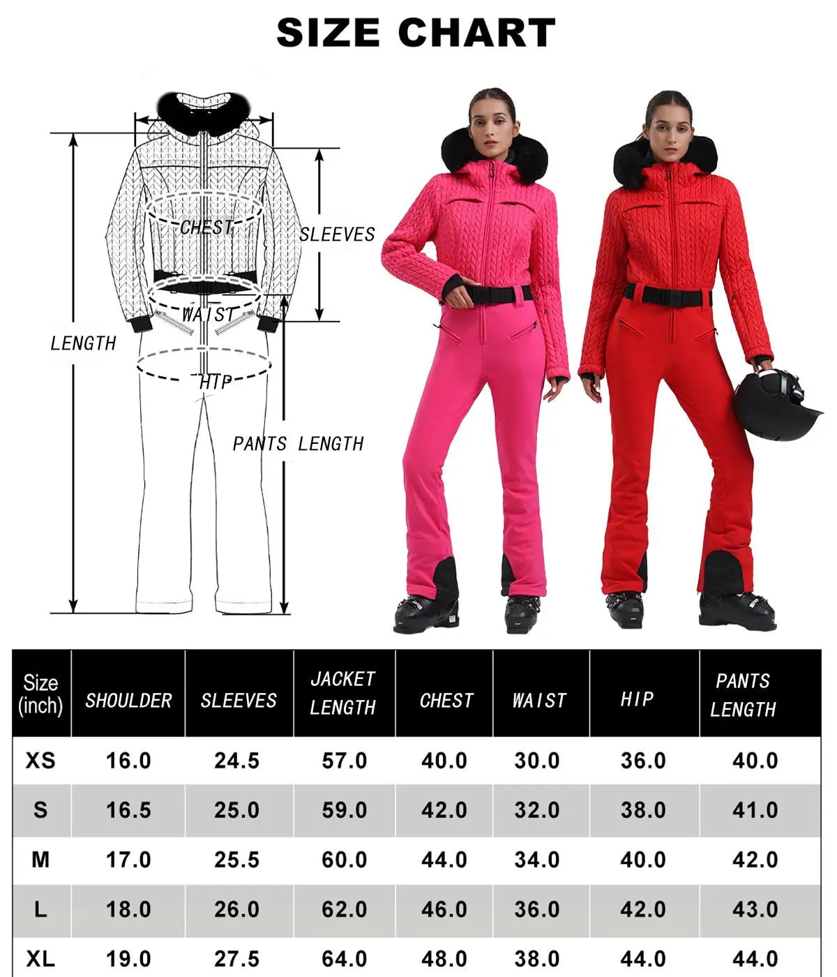 Chic Slim Fit One Piece Ski Jumpsuit with Faux Fur Hood