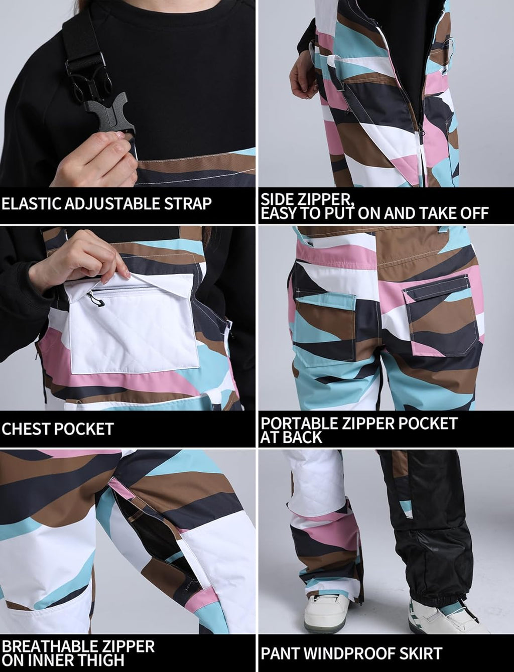 Womens Ski Bibs Snowboard Pants Snow Overalls Waterproof Windproof Winter Outdoor Sports