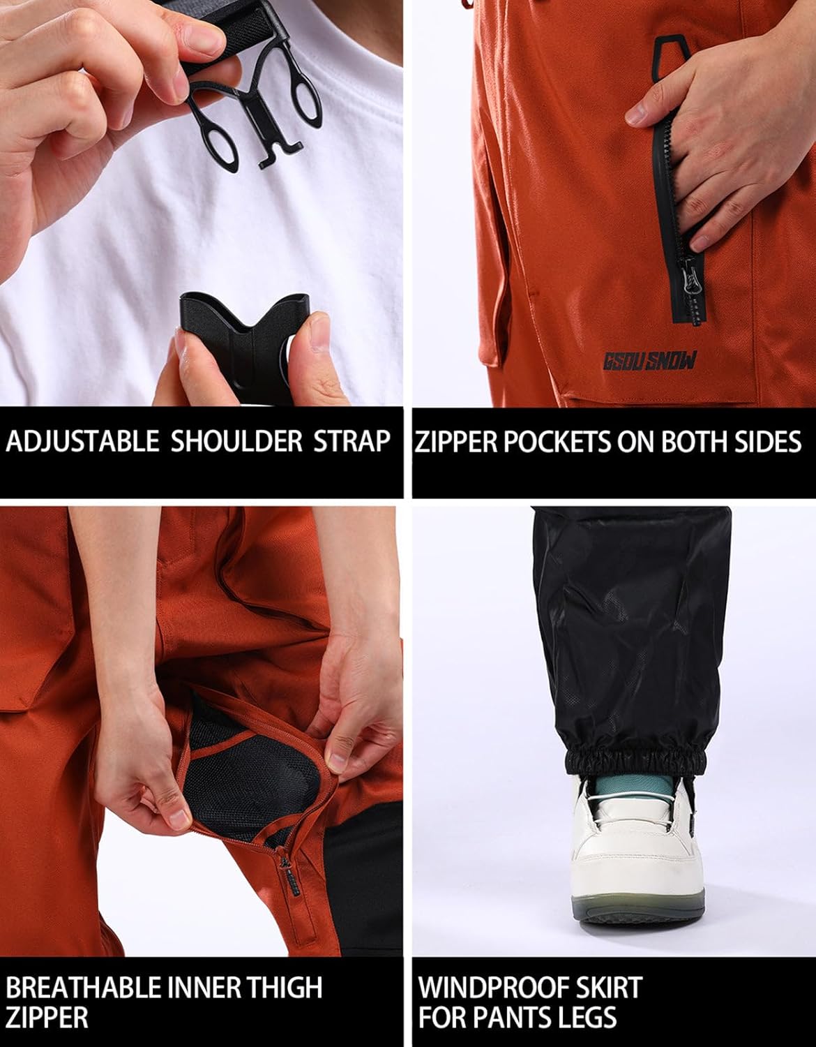 Women Men Ski Bibs Snowboard Pants Snow Bibs