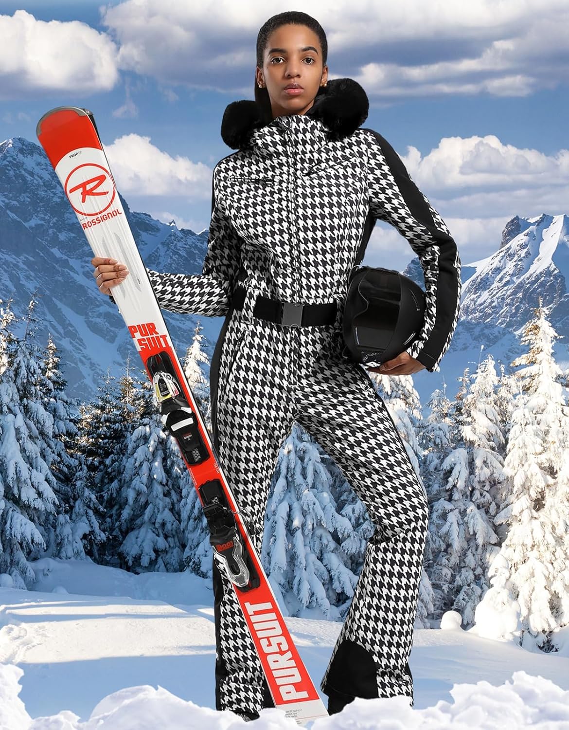 Women's One Piece Ski Suits Slim Waterproof Jumpsuits