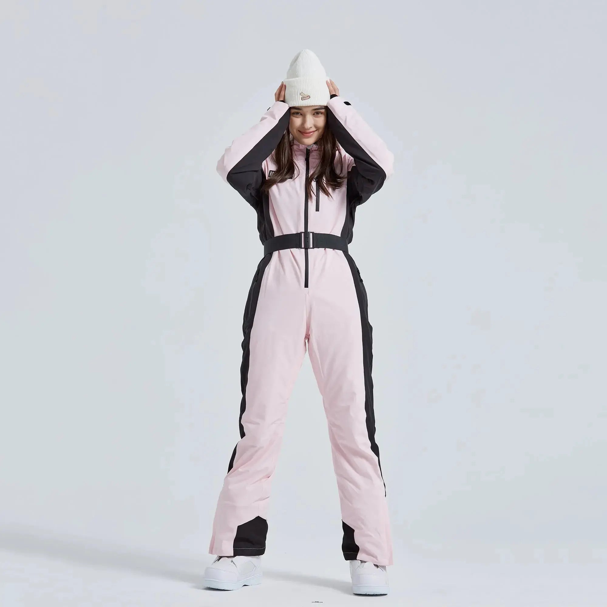 Women’s High Neck Hooded One Piece Ski Suit for Winter Sports