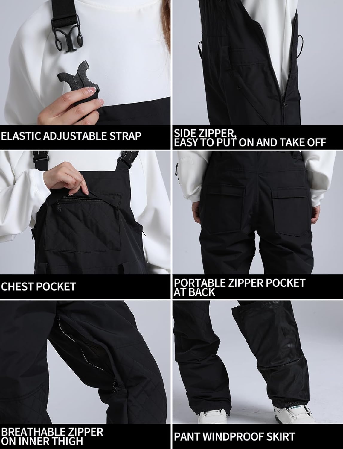 Womens Ski Bibs Snowboard Pants Snow Overalls Waterproof Windproof Winter Outdoor Sports