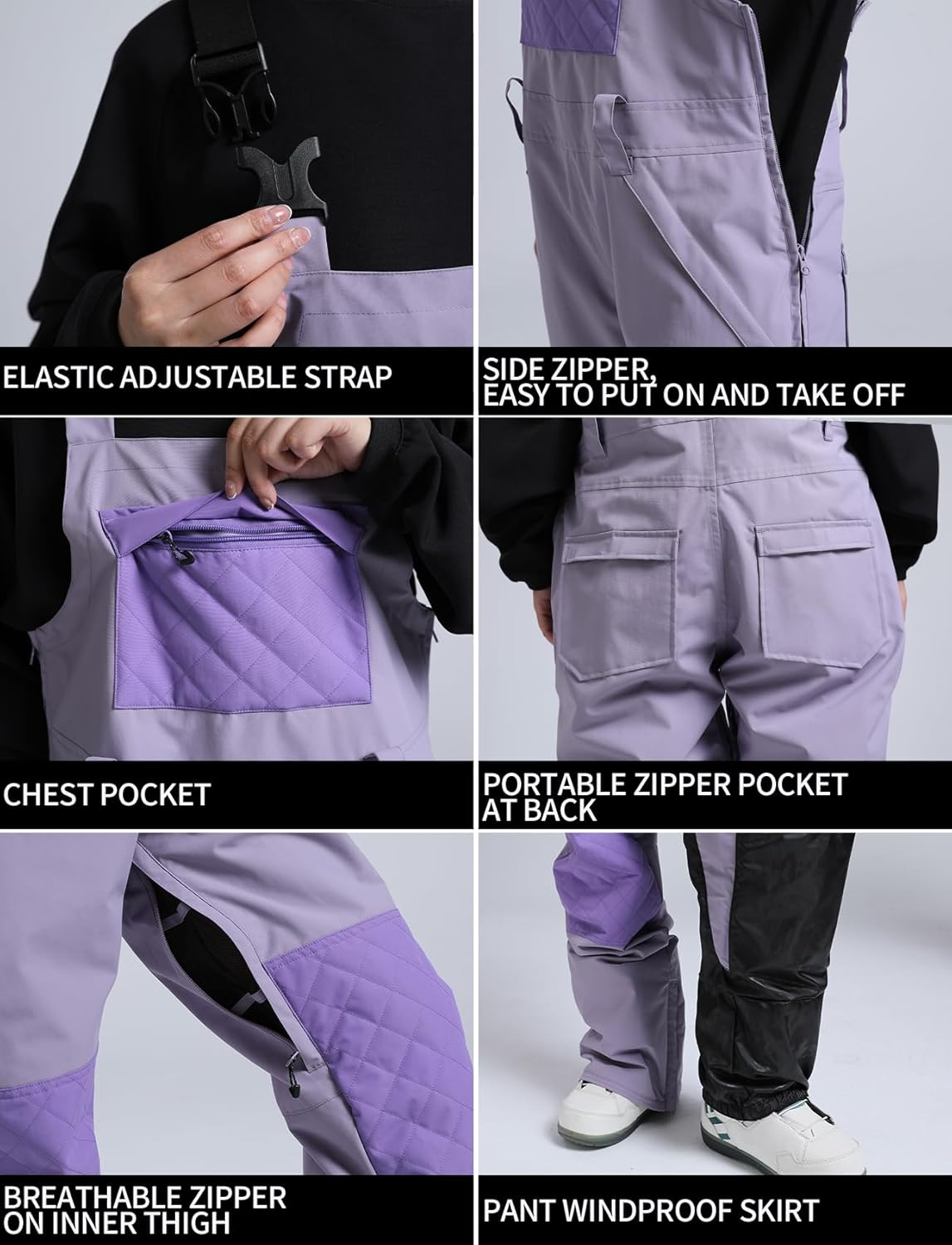 Womens Ski Bibs Snowboard Pants Snow Overalls Waterproof Windproof Winter Outdoor Sports
