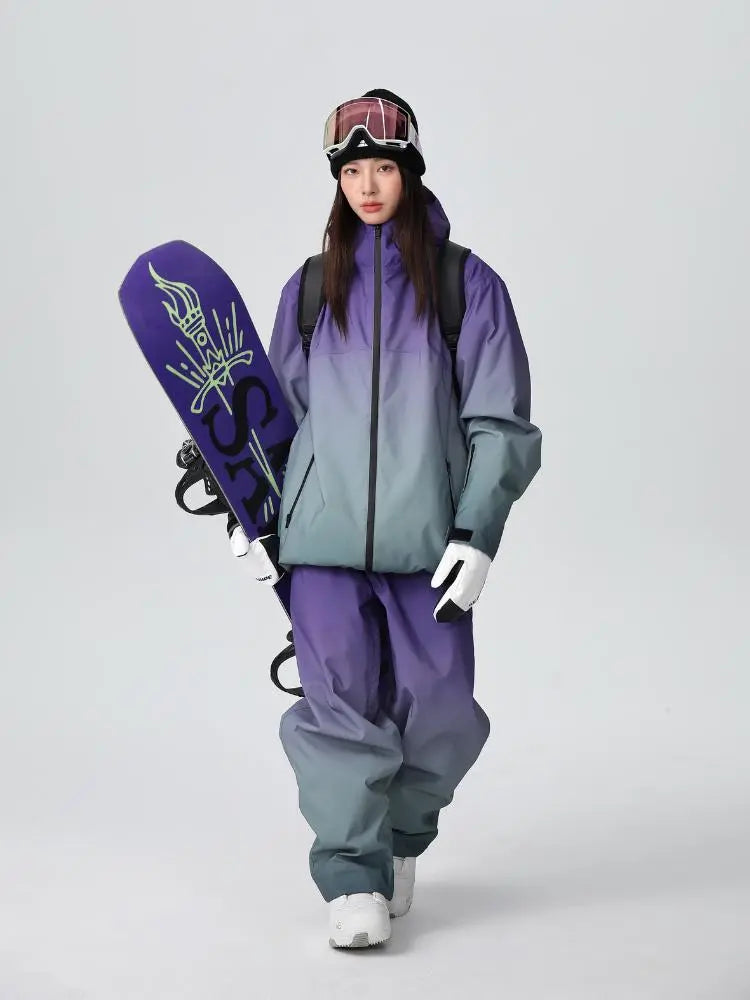 Women Unique 3L Gradient Snowsuits Durable Ski Jacket and Pants