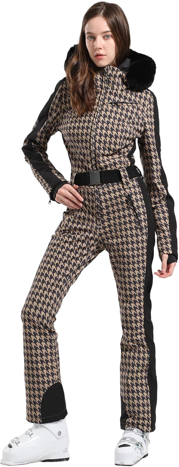 Women's One Piece Ski Suits Slim Waterproof Jumpsuits