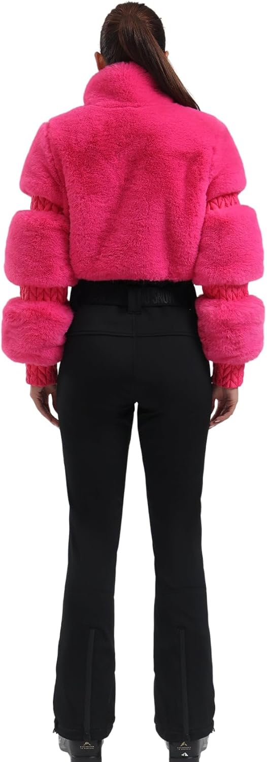 Women Ski Suit One Piece Snowsuit Snowboard Faux Fur Collar Slim Jumpsuit