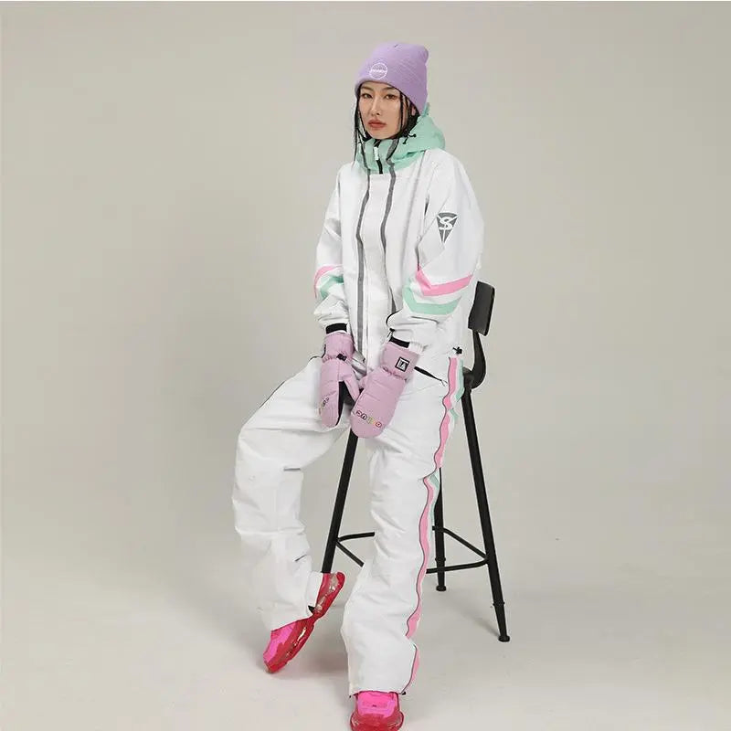 Women’s Retro One Piece Ski Jumpsuit Loose Fit Winter Suit
