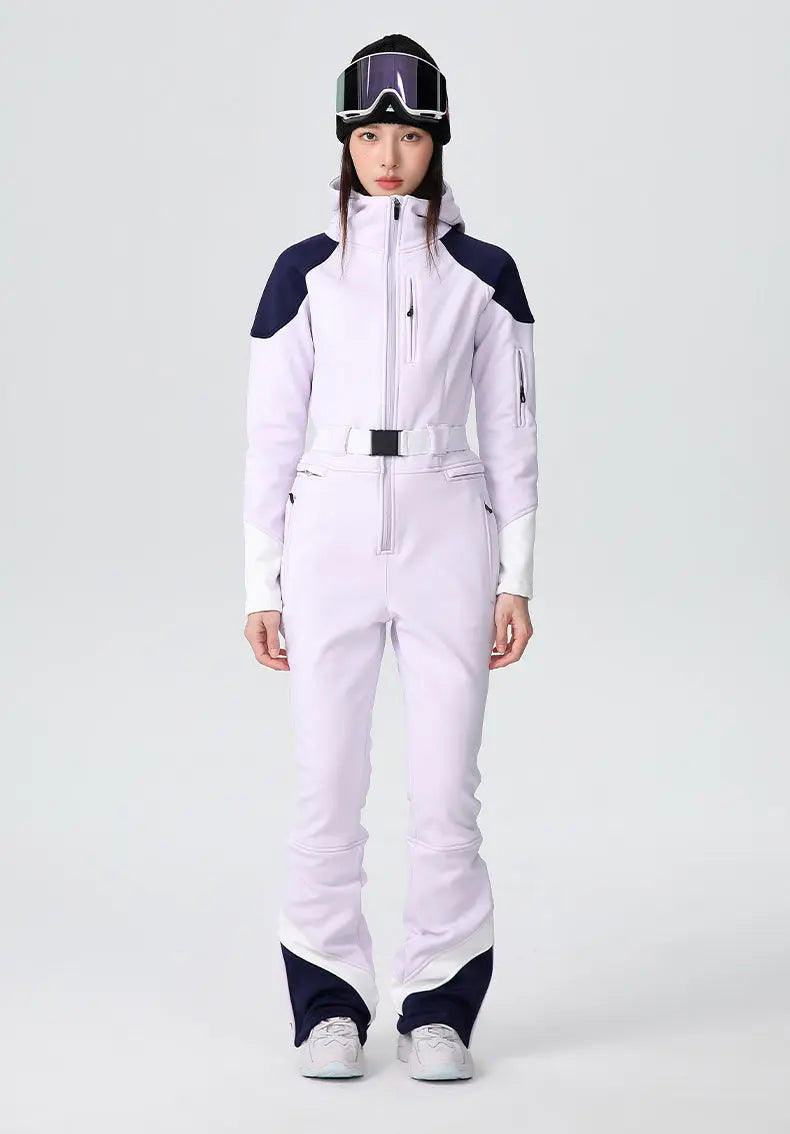 Women’s Fitted Stretch One Piece Flare Ski Jumpsuit Elegant