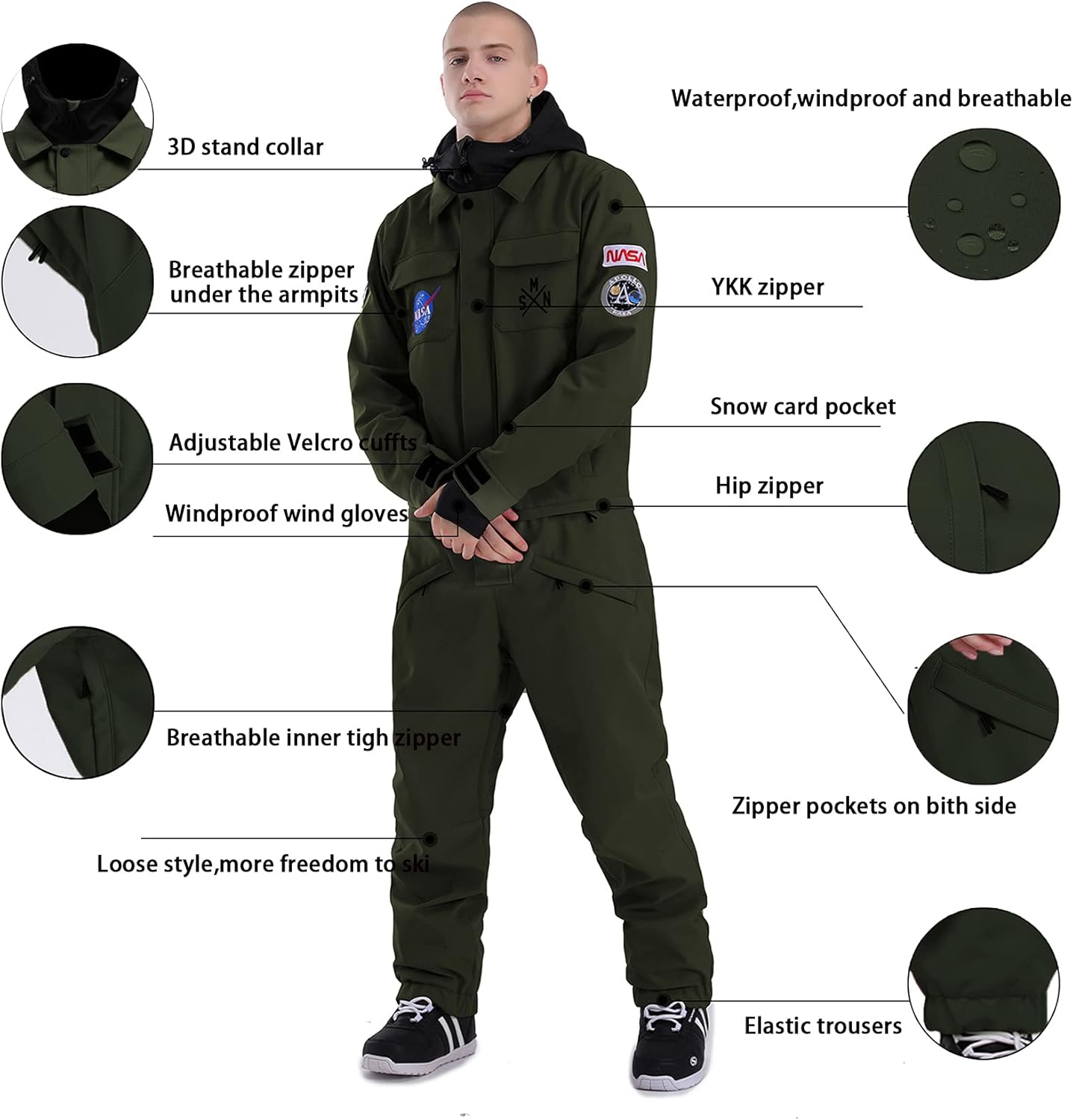 Ski Suits Women Men One Piece Snow Suits Waterproof Windproof Men Snowsuit Insulated Ski Jumpsuit